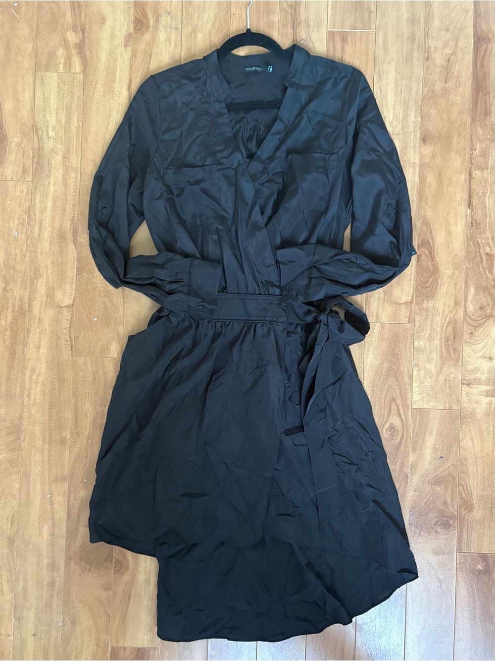 Marciano by GUESS Black Satin-Finish Wrap Shirt Dress - Size Small